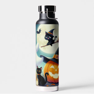 Niedlicher, weißlicher Halloween-Kürbis, Katzenkür Trinkflasche