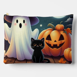 Niedlicher, weißlicher Halloween-Kürbis, Katzenkür Zubehörtasche