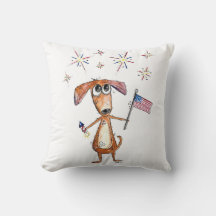 Niedlicher, weißlicher, patriotischer Hund mit Fah