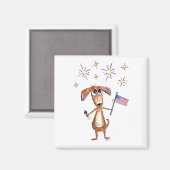 Niedlicher, weißlicher, patriotischer Hund mit Fah Magnet (Vorderseite/Rückseite)