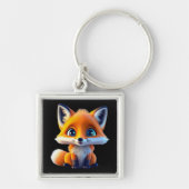 Niedlicher, weißlicher Rotfuchs, schwarzer 🦊 Schlüsselanhänger (Vorne)