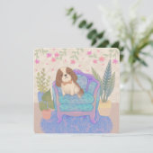 Niedlicher Welpe auf Vintager Sessel-Illustration Karte (Stehend Vorderseite)