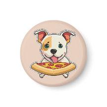 Niedlicher Welpe, der eine Pizzasur hält