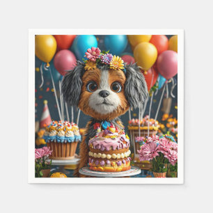 Niedlicher Welpe feiert Geburtstag Serviette