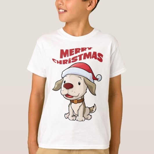 Niedlicher Welpe Frohe Weihnachten T - Shirt (Vorderseite)