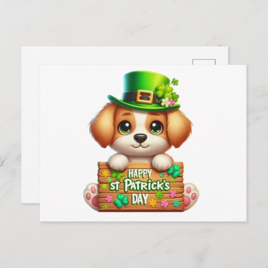 Niedlicher Welpe Happy St Patrick's Day Postkarte (Vorne/Hinten)