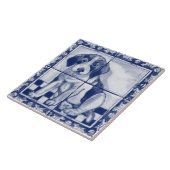 Niedlicher Welpe Hund Blue White Dedham Delft Triv Fliese (Seite)