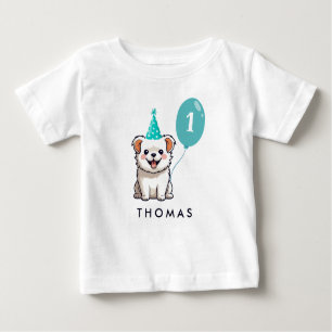 Niedlicher Welpe Hund Geburtstag Boy Blue Ballon Baby T-shirt