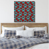 Niedlicher Welpe Hund Paw Prints Red Blue Leinwanddruck (Insitu (Schlafzimmer))