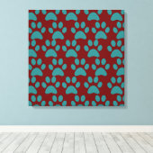 Niedlicher Welpe Hund Paw Prints Red Blue Leinwanddruck (Insitu (Holzboden))