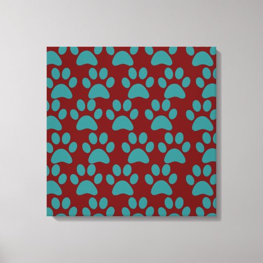 Niedlicher Welpe Hund Paw Prints Red Blue Leinwanddruck (Vorderseite)