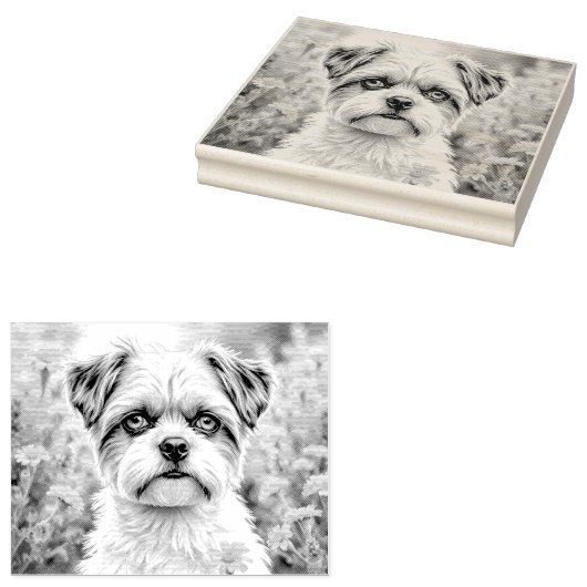 Niedlicher Welpe in den Blume Gummistempel (Stempel)