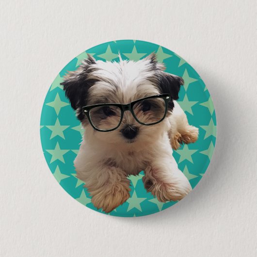 Niedlicher Welpe in den Hipster-Gläsern Button (Vorderseite)