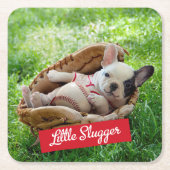 Niedlicher Welpe in einem Baseball-Mitt Rechteckiger Pappuntersetzer (Vorderseite)