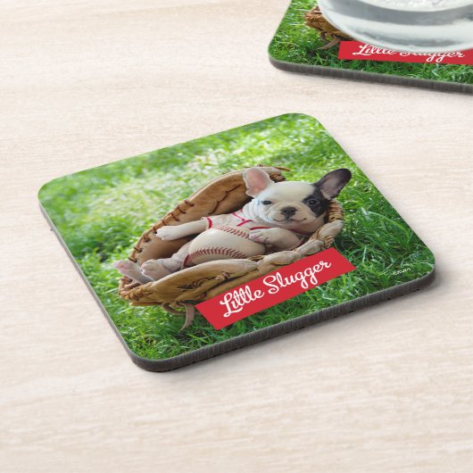 Niedlicher Welpe in einem Baseball-Mitt Untersetzer (Linke Seite)