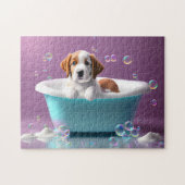 Niedlicher Welpe in einer Badewanne mit Blasen, Ki Puzzle (Horizontal)