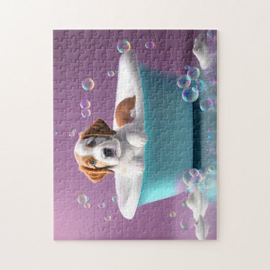 Niedlicher Welpe in einer Badewanne mit Blasen, Ki Puzzle (Vertikal)