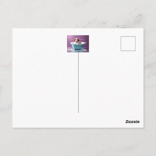 Niedlicher Welpe in einer Badewanne mit Seifenblas Postkarte (Rückseite)