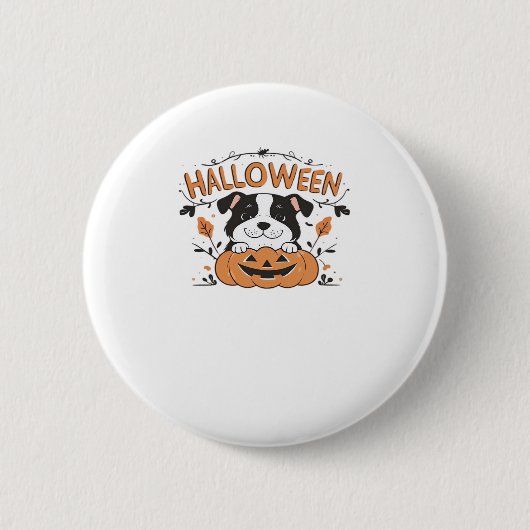 Niedlicher Welpe in Pumpkin � Halloween Hundelabbi Button (Vorderseite)