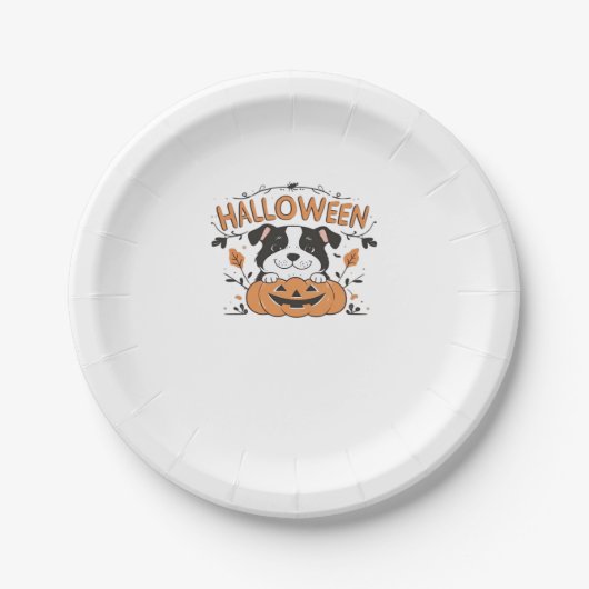 Niedlicher Welpe in Pumpkin � Halloween Hundelabbi Pappteller (Vorderseite)