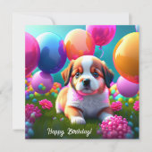 Niedlicher Welpe mit Ballons - Geburtstag (Vorderseite)