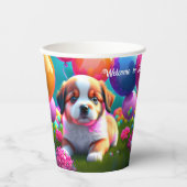 Niedlicher Welpe mit Ballons - Geburtstag Pappbecher (Vorderseite)