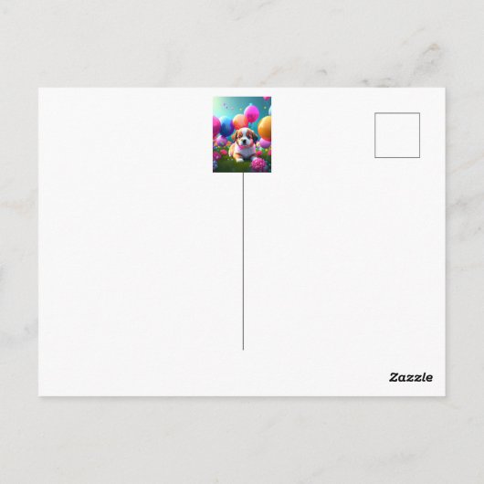 Niedlicher Welpe mit Ballons - Geburtstag Postkarte (Rückseite)