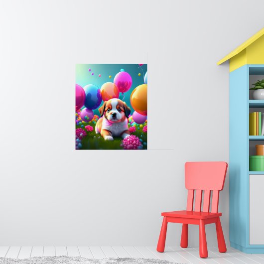 Niedlicher Welpe mit Ballons - süß Poster (Kinderzimmer 1)