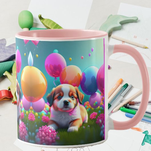 Niedlicher Welpe mit Ballons - süß Tasse