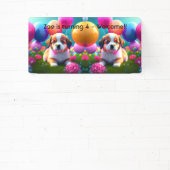 Niedlicher Welpe mit Ballons - süßer Kindergeburts Banner (InSitu)