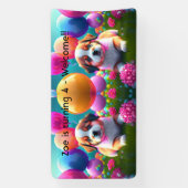 Niedlicher Welpe mit Ballons - süßer Kindergeburts Banner (Vertikal)