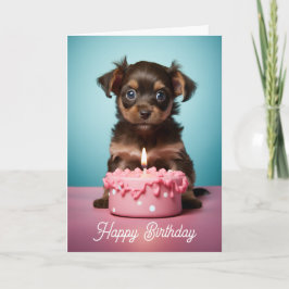 Niedlicher Welpe mit Pink Cake Dog Geburtstag Karte