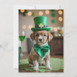 Niedlicher Welpe mit St. Patrick's Outfit in einem Feiertagskarte