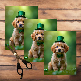 Niedlicher Welpe mit St. Patrick's Outfit, Kleebla Seidenpapier