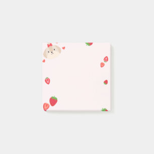 Niedlicher Welpe mit Strawberry-Post-it-klebrigen  Post-it Klebezettel