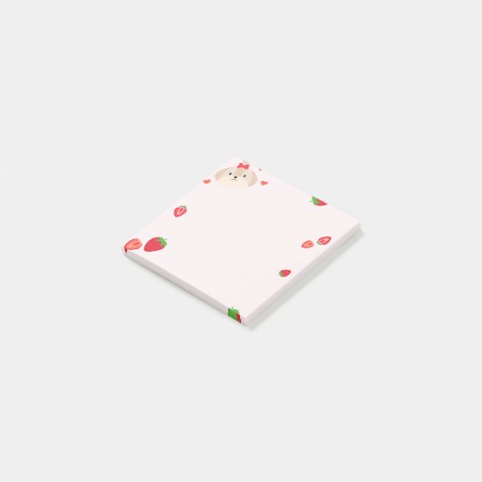 Niedlicher Welpe mit Strawberry-Post-it-klebrigen Post-it Klebezettel (angewinkelt)