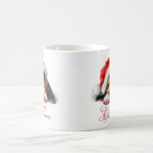 Niedlicher Welpe mit Weihnachtsmannmütze Frohe Wei Kaffeetasse (Mittel)