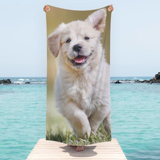 Niedlicher Welpe Personalisiert Foto Hund Strandtuch