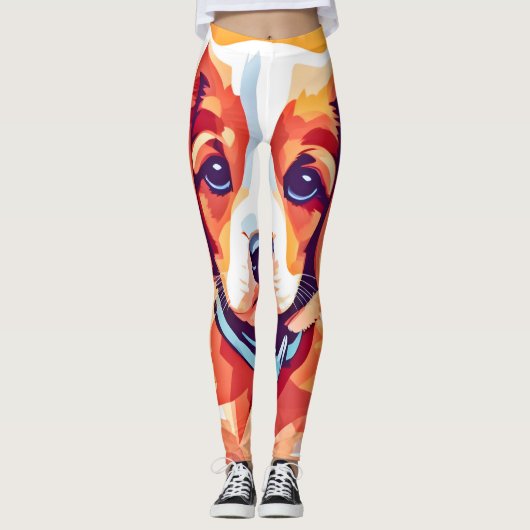 Niedlicher Welpe-Pop Art Leggings (Vorderseite)