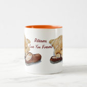 niedlicher Welpe-Retriever-Portrait-Art-Slogan Zweifarbige Tasse (Mittel)