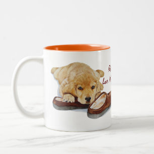 niedlicher Welpe-Retriever-Portrait-Art-Slogan Zweifarbige Tasse