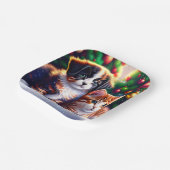 Niedlicher Welpe und Katze unter Weihnachtsbaum Pappteller (Gewinkelt)