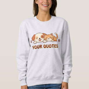 Niedlicher Welpe und kuschelndes Kätzchen Sweatshirt