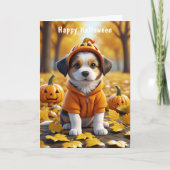 Niedlicher Welpe zu Kürbiskatzenverliebten Karte (Vorderseite)