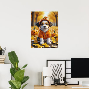 Niedlicher Welpe zu Kürbiskatzenverliebten Poster