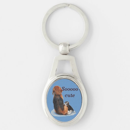 Niedlicher Welpen-Beagle mit Mama-Hunderealkunst Schlüsselanhänger (Vorderseite)