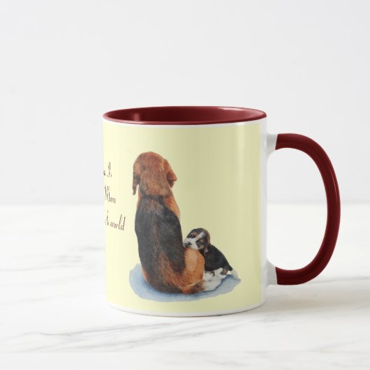 Niedlicher Welpen-Beagle mit Mamahunderealistkunst Tasse (Rechts)