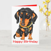 Niedlicher Welpen Hund Cartoon Dackel Geburtstag Karte (Gelbe Blume)