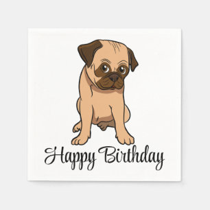 Niedlicher Welpen Hund Cartoon Mops Happy Birthday Serviette
