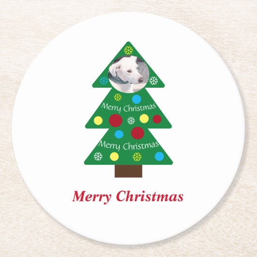 Niedlicher Welpen Hund farbenfrohe Weihnachtsbaum  Runder Pappuntersetzer (Vorderseite)